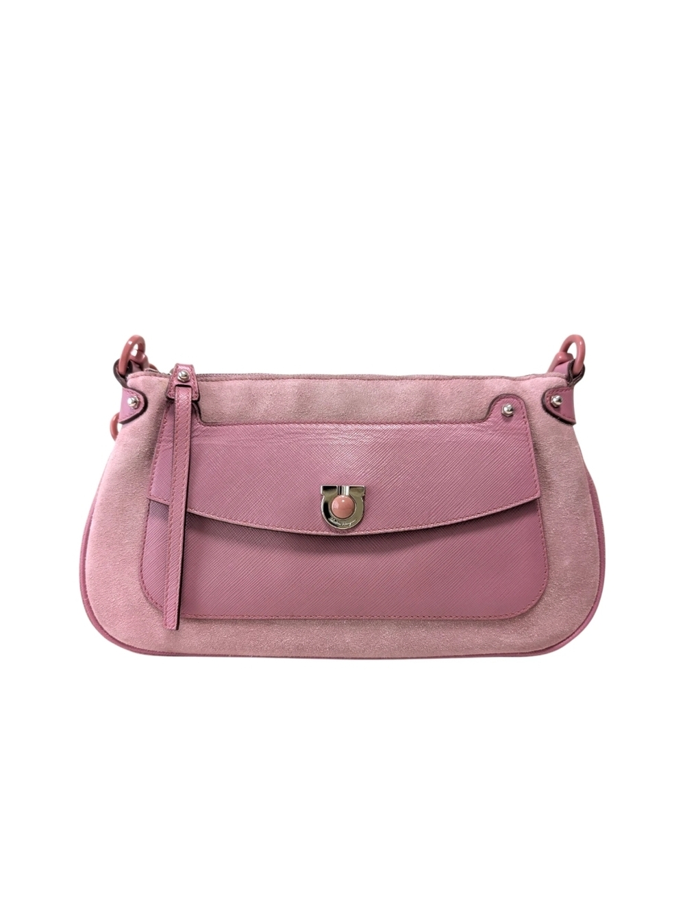 Salvatore Ferragamo Pink Suede & Leather Mini Shoulder Bag With Chain Link Strap - Picture 2 of 16